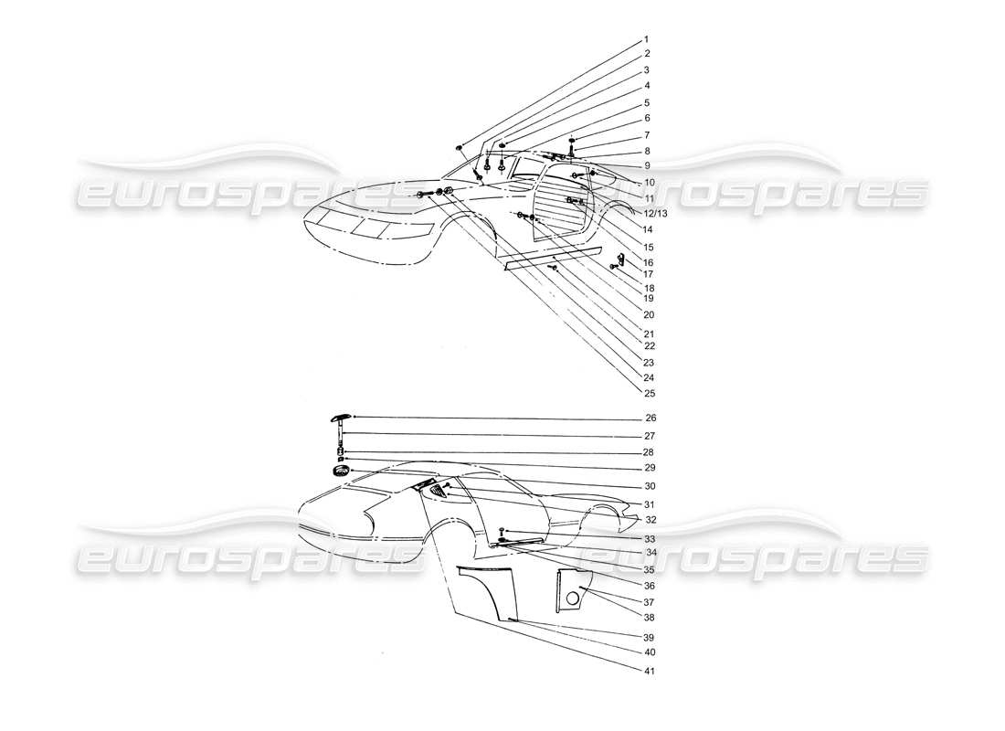 ferrari 365 gtb4 daytona (coachwork) schéma des pièces des vis de garniture