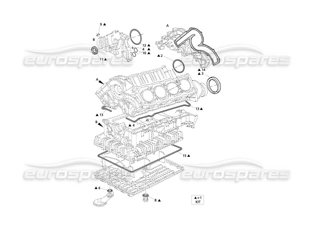 maserati qtp v8 evoluzione joints et joints d'huile pour la révision du bloc - schéma des pièces
