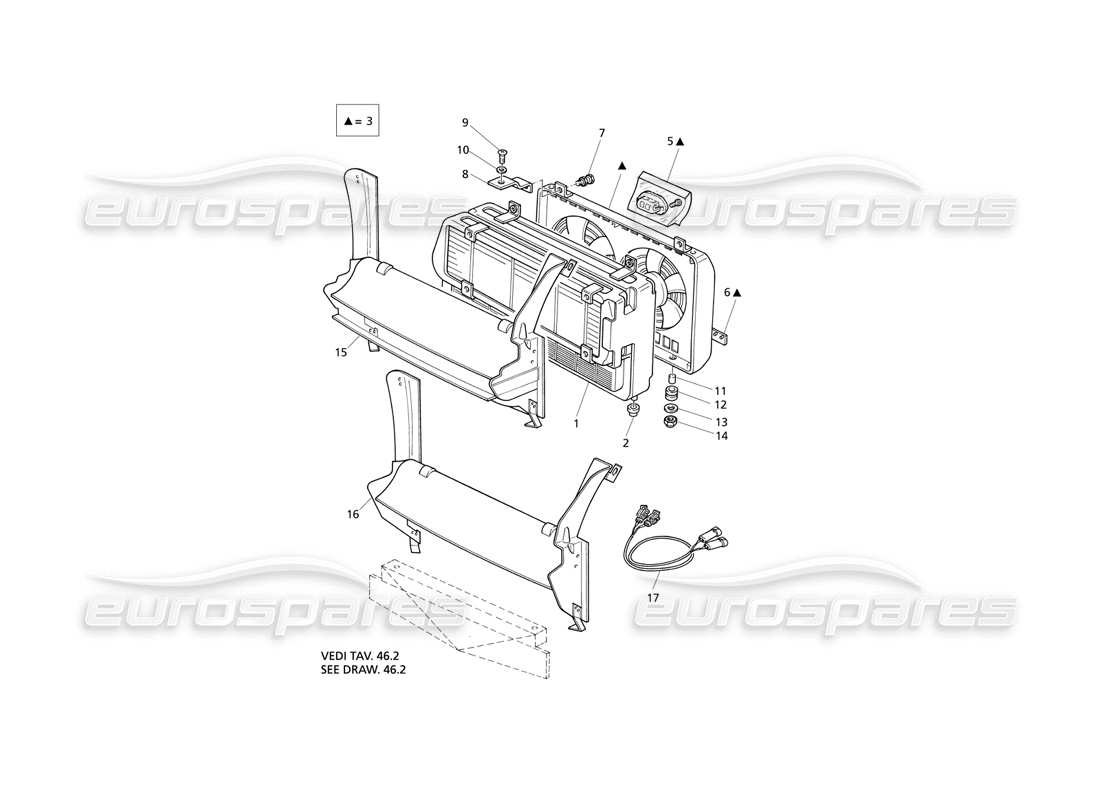 maserati qtp v8 evoluzione schéma des pièces du radiateur et des ventilateurs de refroidissement