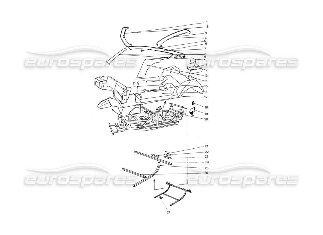 ferrari 365 gtb4 daytona (coachwork) schéma des pièces du cadre et du plancher