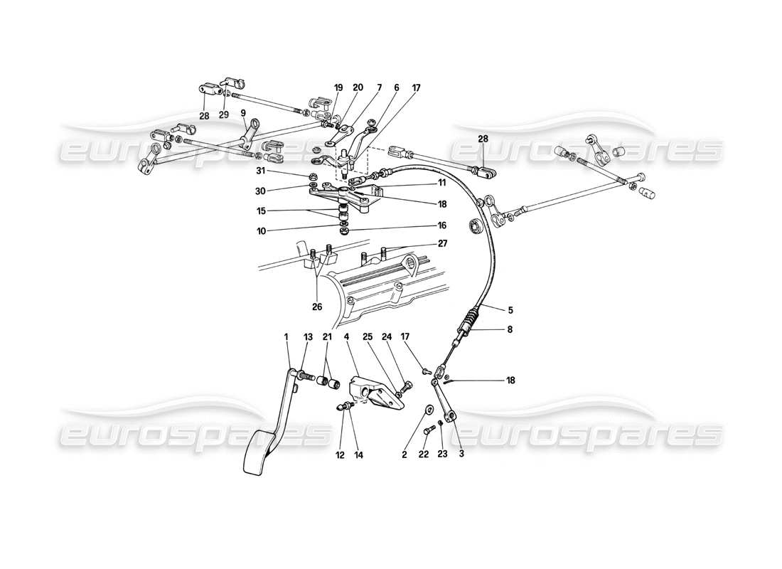 ferrari 400i (1983 mechanical) commandes des gaz (valables pour les versions rhd) schéma des pièces