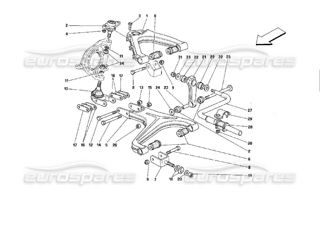 ferrari mondial 3.4 t coupe/cabrio suspension avant - schéma des pièces des triangles