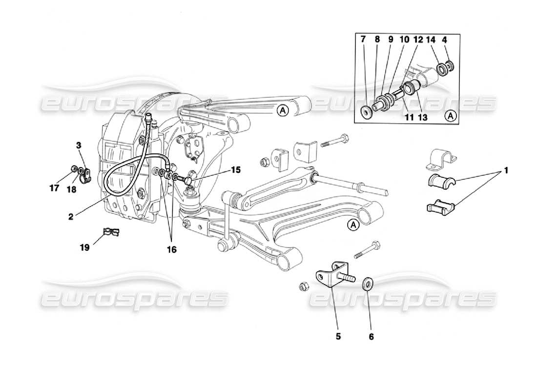 ferrari 355 challenge (1996) schéma des pièces de la suspension avant et des conduites de frein