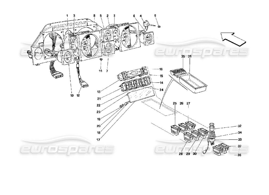 ferrari mondial 3.4 t coupe/cabrio instruments schéma des pièces