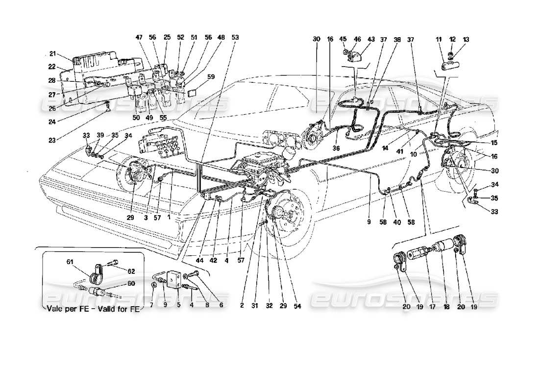 ferrari mondial 3.4 t coupe/cabrio schéma des pièces du système antidérapant