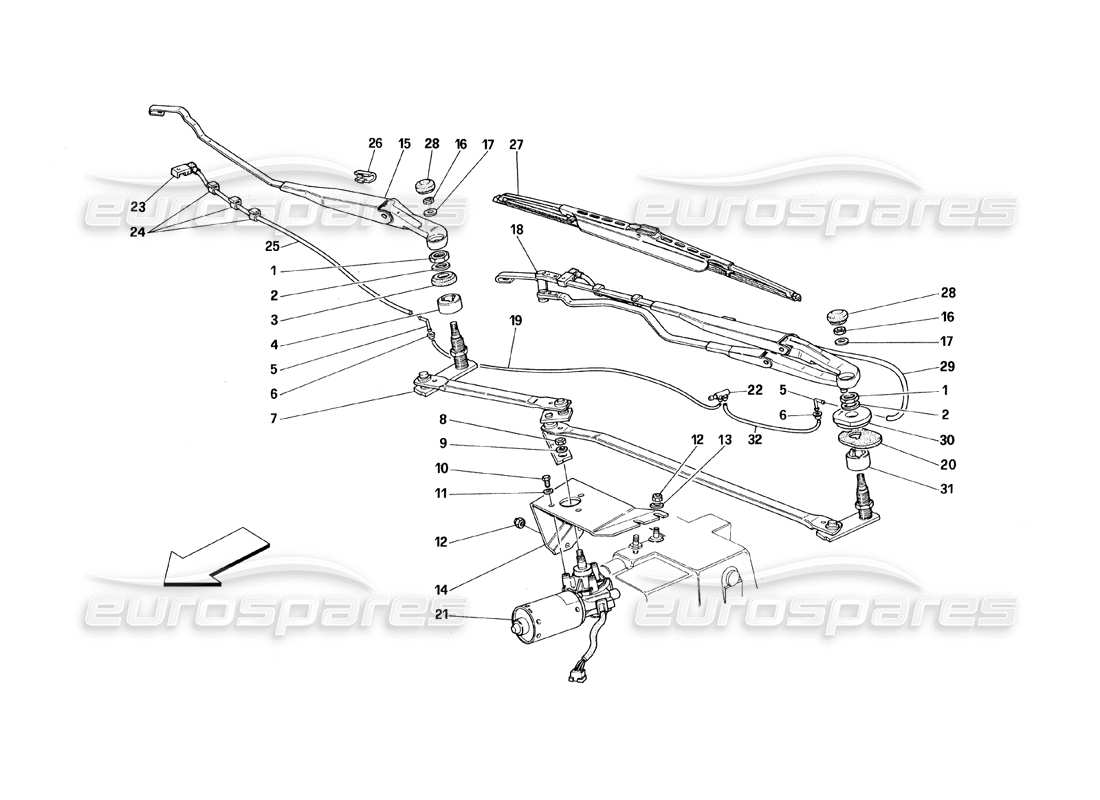 ferrari 348 (1993) tb / ts schéma des pièces d'essuie-glace et de mouvement