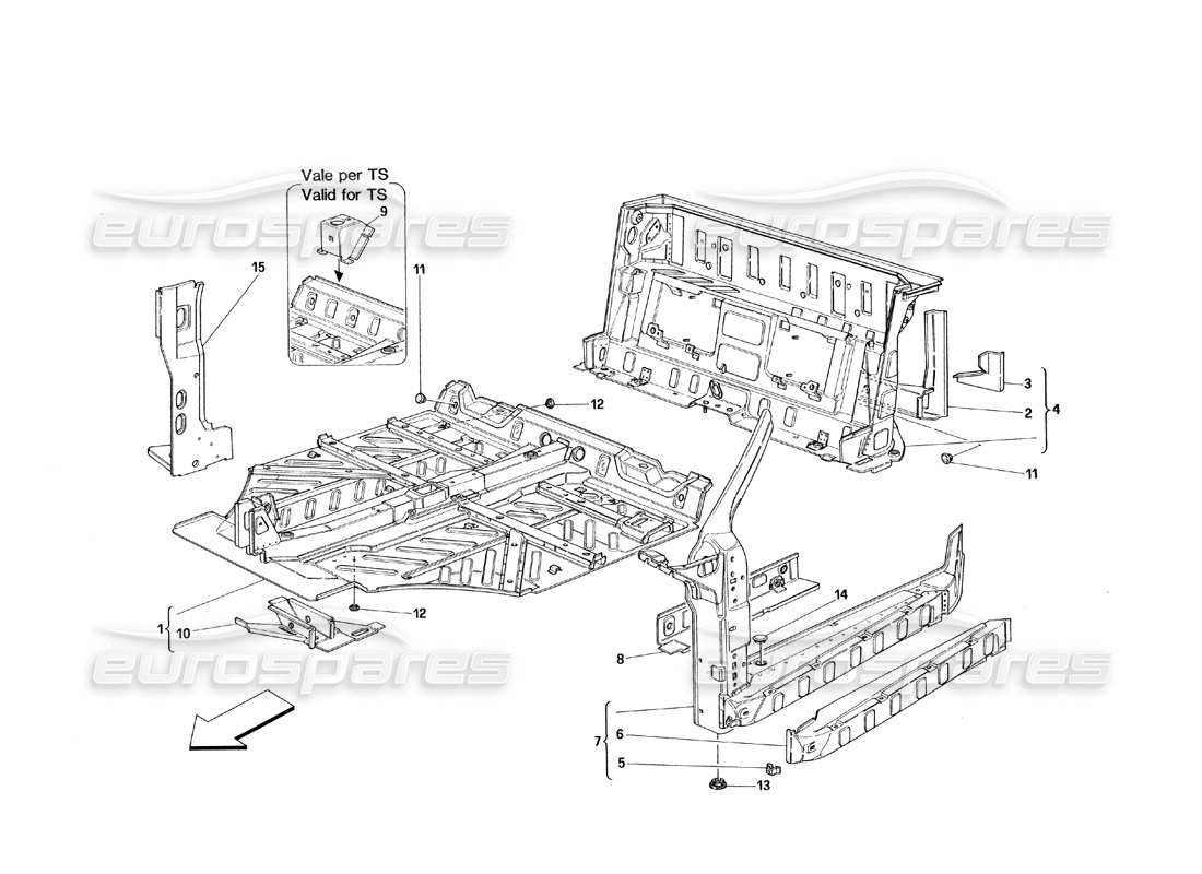 ferrari 348 (1993) tb / ts diagramme de pièce des structures de pièces centrales