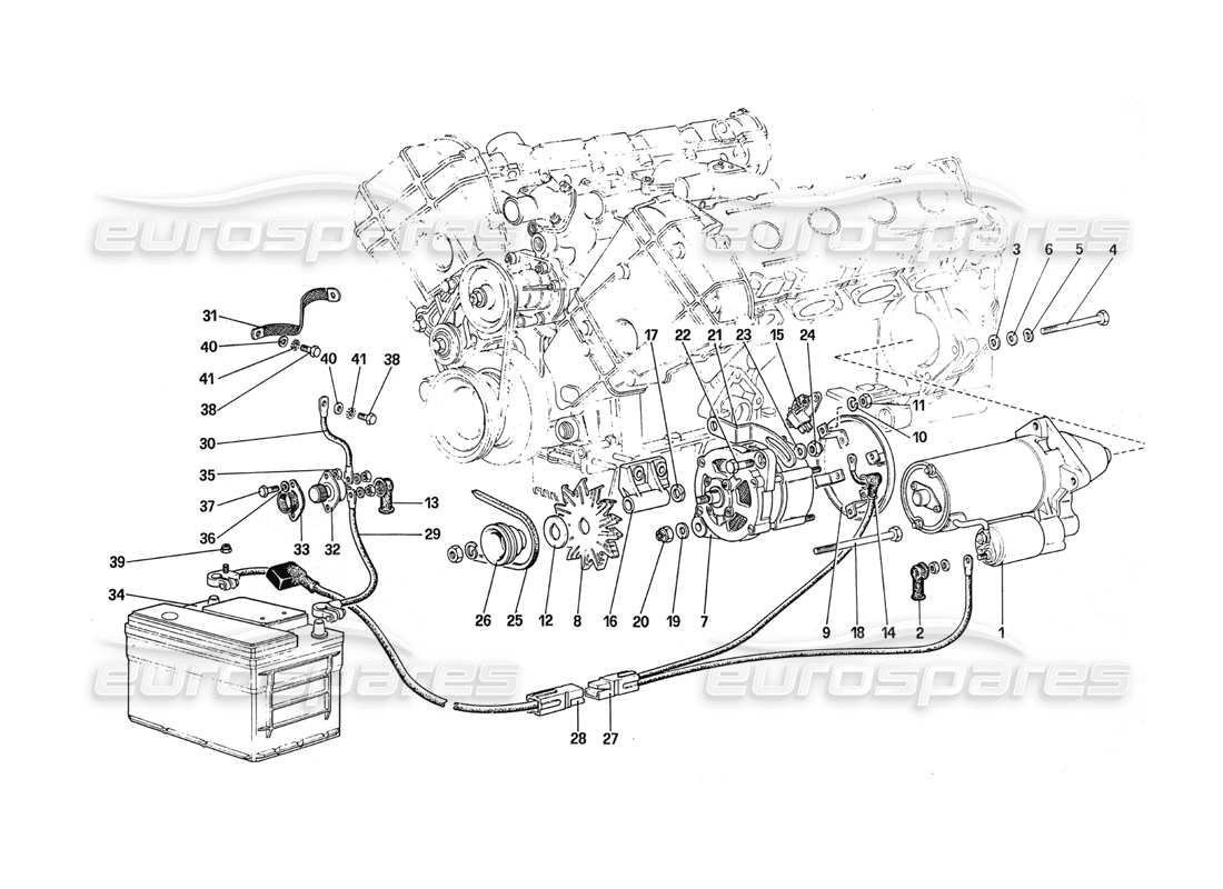 ferrari 288 gto schéma des pièces du système de production d'électricité