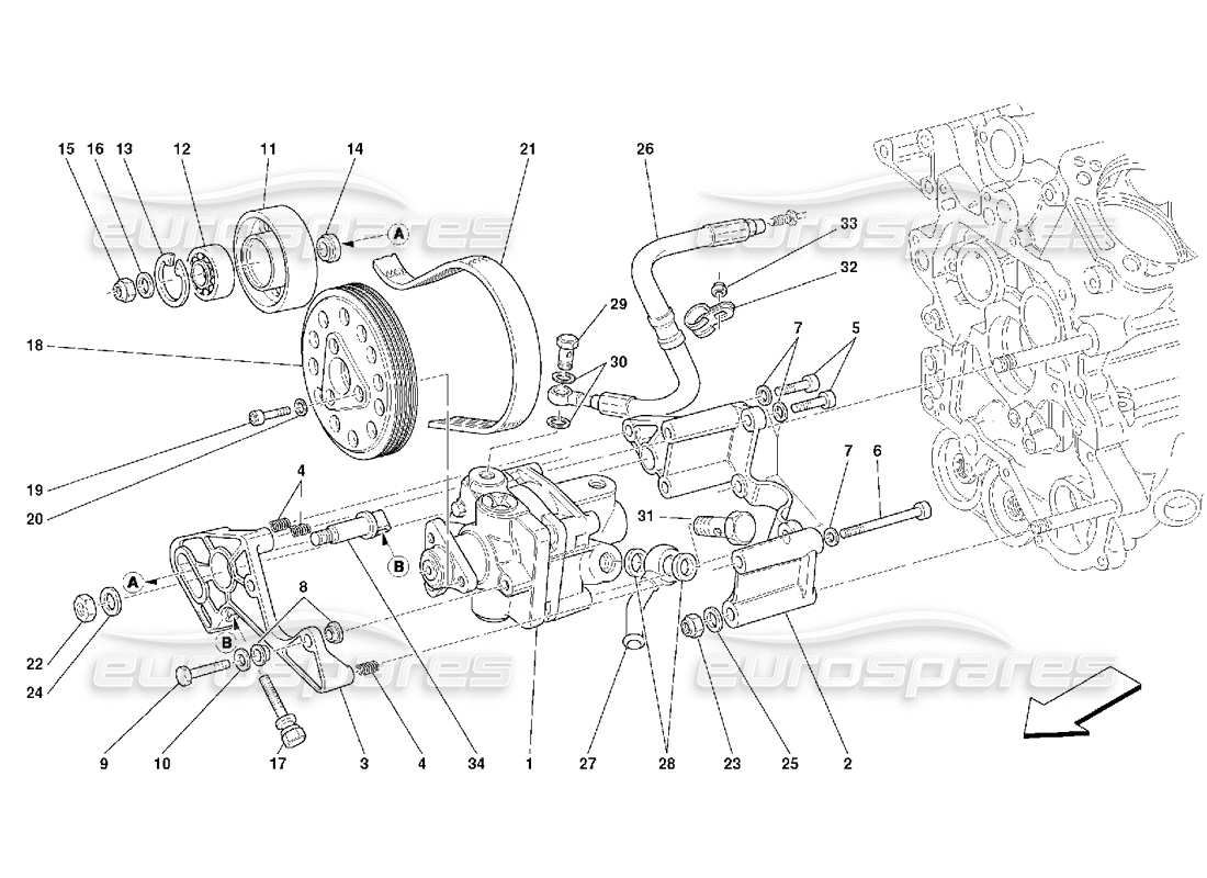 ferrari 456 gt/gta schéma des pièces des pompes de direction hydrauliques