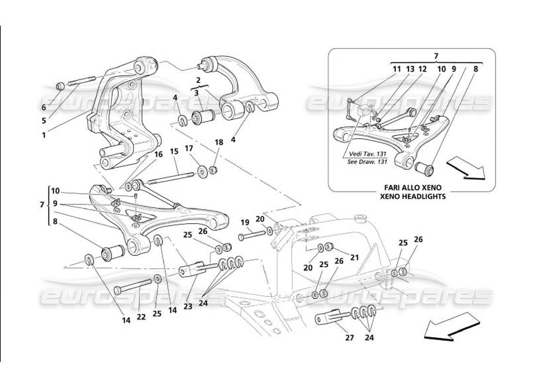 maserati 4200 gransport (2005) suspension arrière - diagramme des pièces des triangles