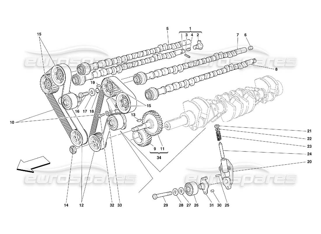 ferrari 456 gt/gta synchronisation - diagramme des pièces de commandes