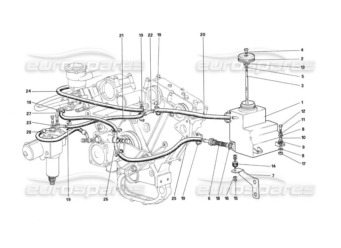 ferrari 412 (mechanical) réservoir d'huile de direction assistée - dispositifs pneumatiques d'auto-nivellement d'huile schéma des pièces rhd