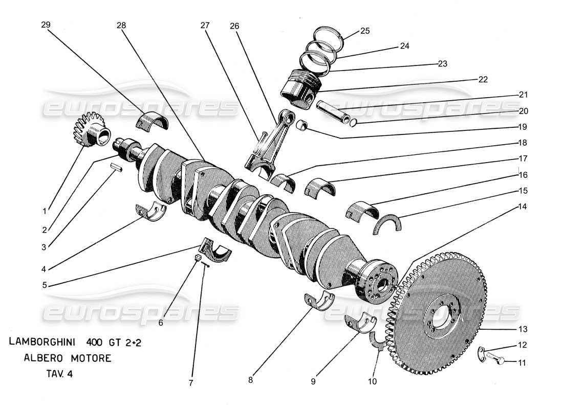 lamborghini 400 gt diagramme des pièces des bielles et pistons du vilebrequin