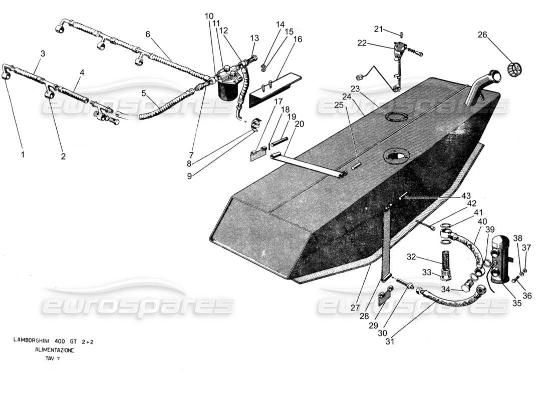 lamborghini 400 gt réservoir de carburant schéma des pièces