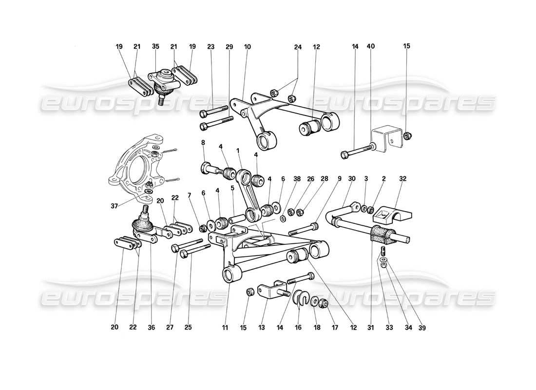 ferrari testarossa (1990) suspension avant - triangles de suspension (jusqu'au numéro de voiture 75995) schéma des pièces