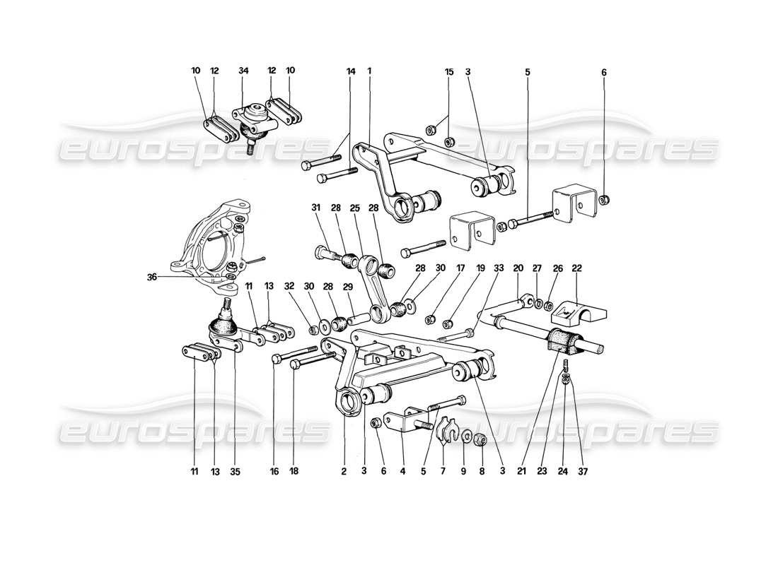 ferrari mondial 3.2 qv (1987) suspension avant - triangles schéma des pièces