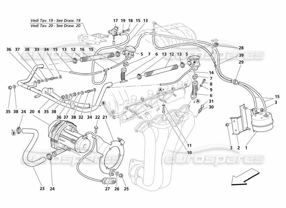 maserati 4200 spyder (2005) pompe à carburant et tuyaux schéma des pièces