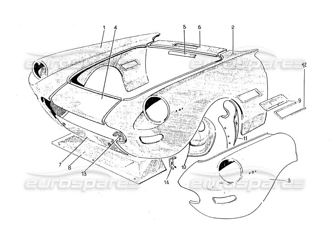 ferrari 330 gt 2+2 (coachwork) série de panneaux avant 2 (selon gsdvn 567 - selon gddvn 60) schéma des pièces
