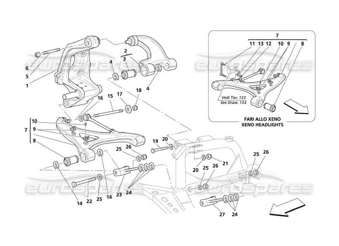 maserati 4200 spyder (2005) suspension arrière - diagramme des pièces des triangles