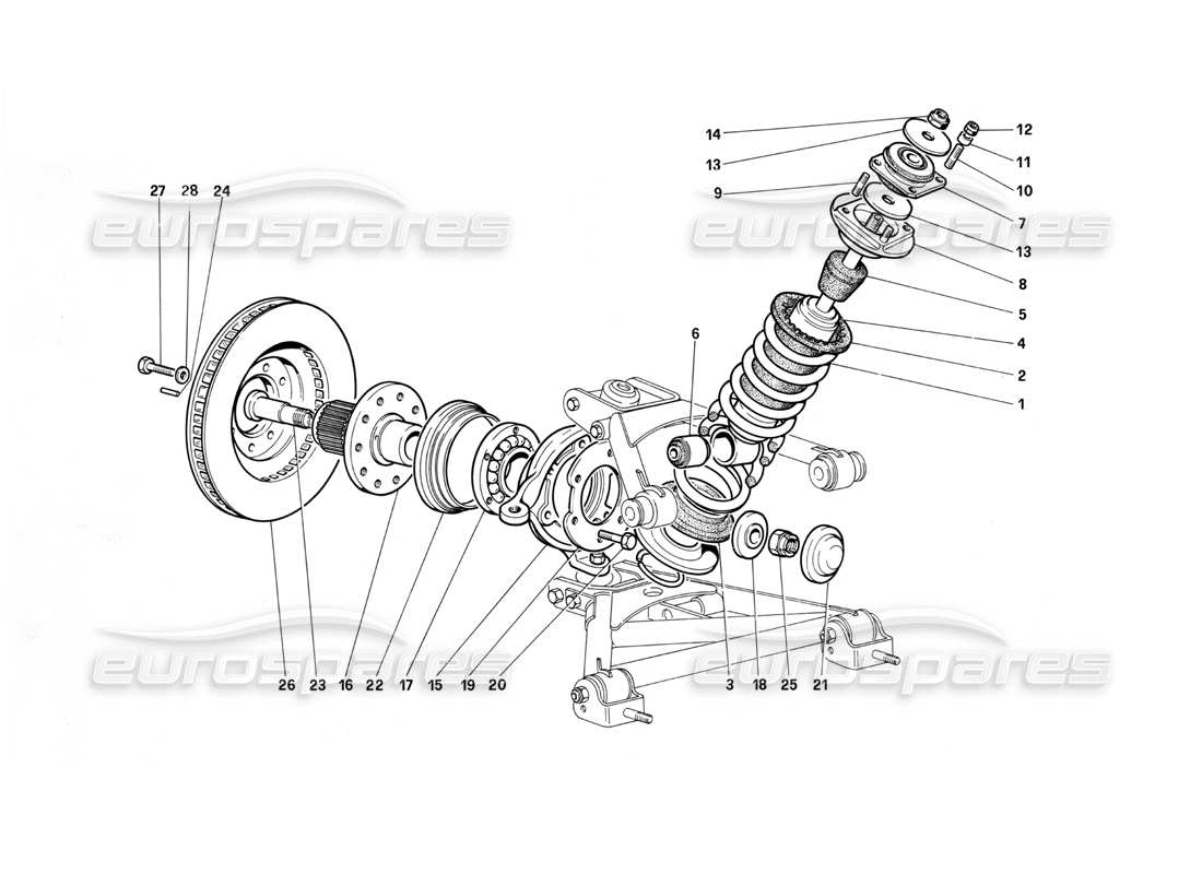 ferrari testarossa (1990) suspension avant - amortisseur et disque de frein (jusqu'au numéro de voiture 75995) schéma des pièces