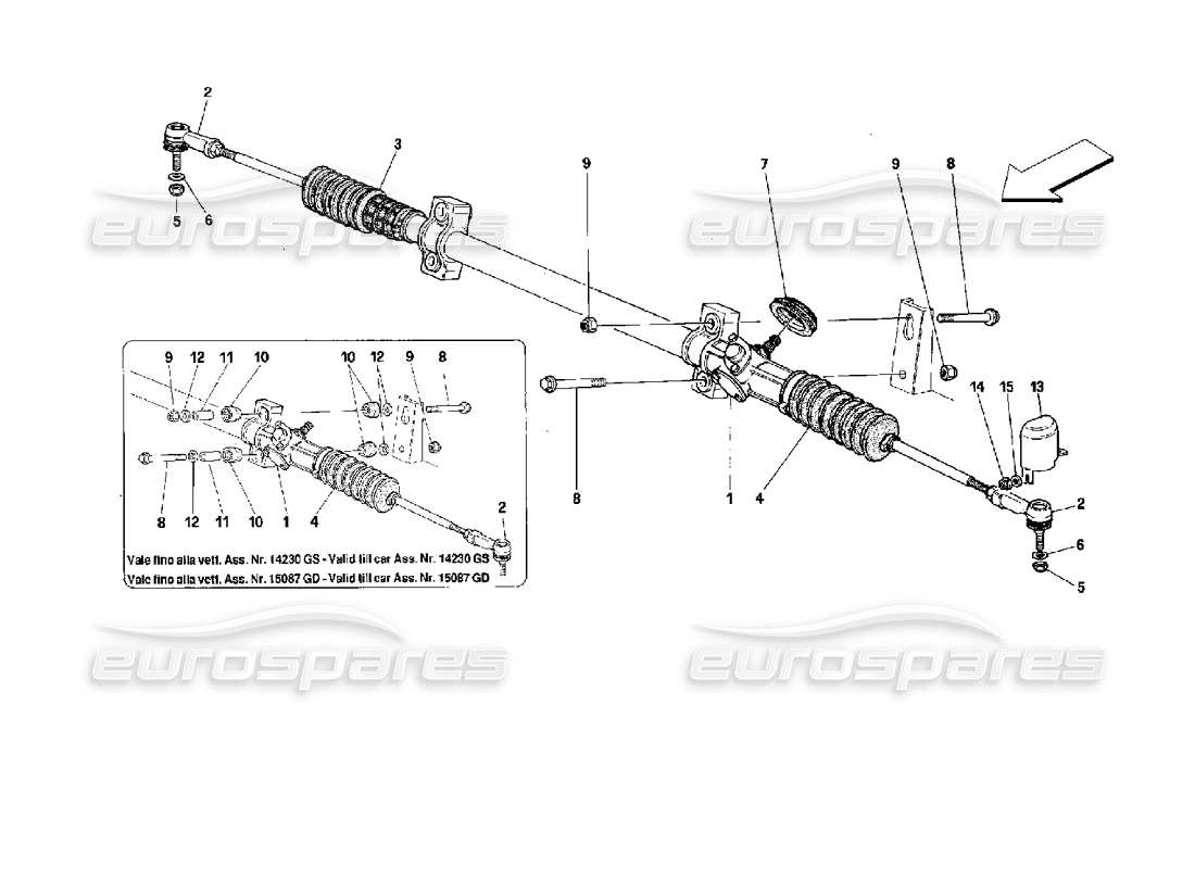 ferrari 512 tr schéma des pièces du boîtier de direction et de la tringlerie