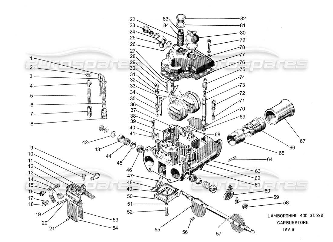 lamborghini 400 gt carburateur 40dcoe double starter schéma des pièces