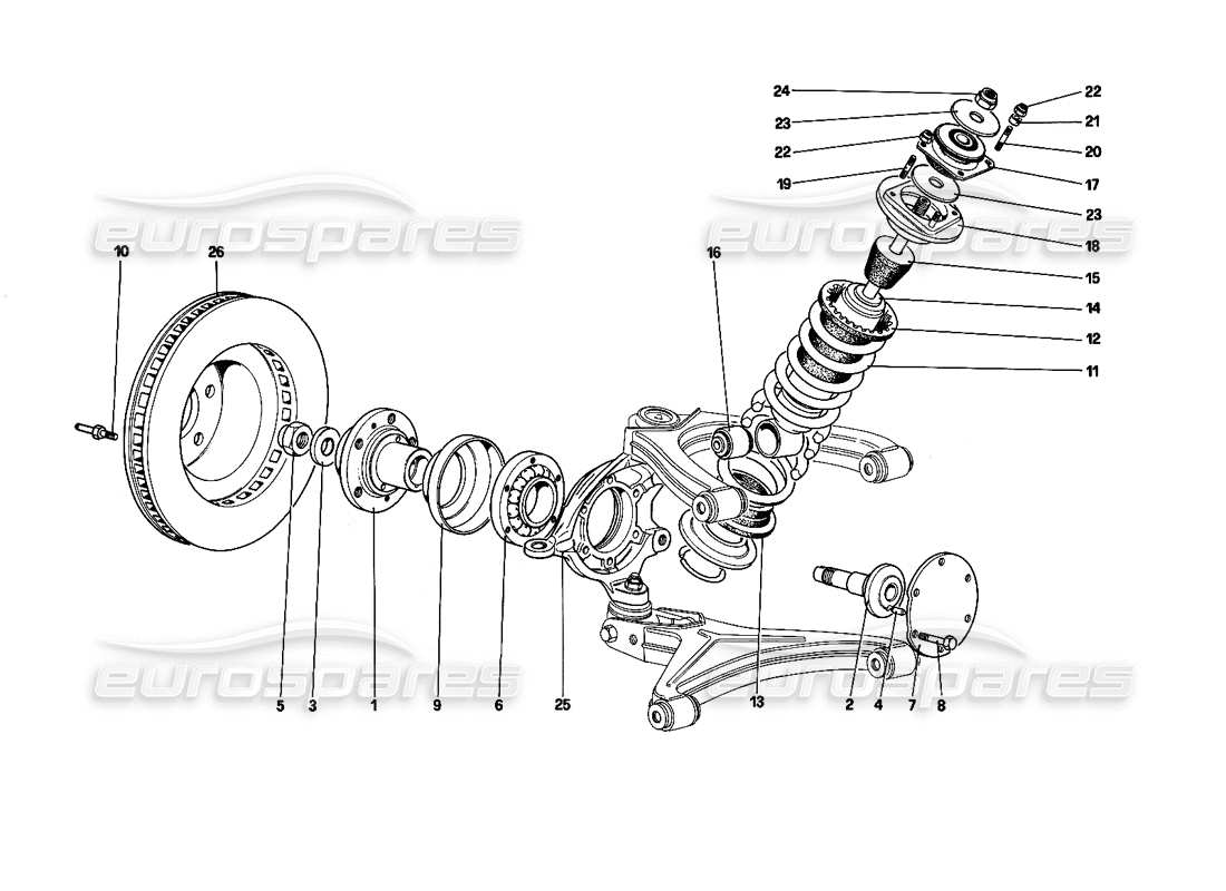 ferrari testarossa (1990) suspension avant - amortisseur et disque de frein (jusqu'au numéro de voiture 75997) schéma des pièces