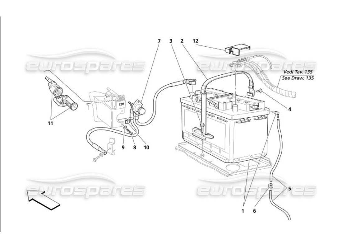 maserati 4200 gransport (2005) diagramme des pièces de la batterie