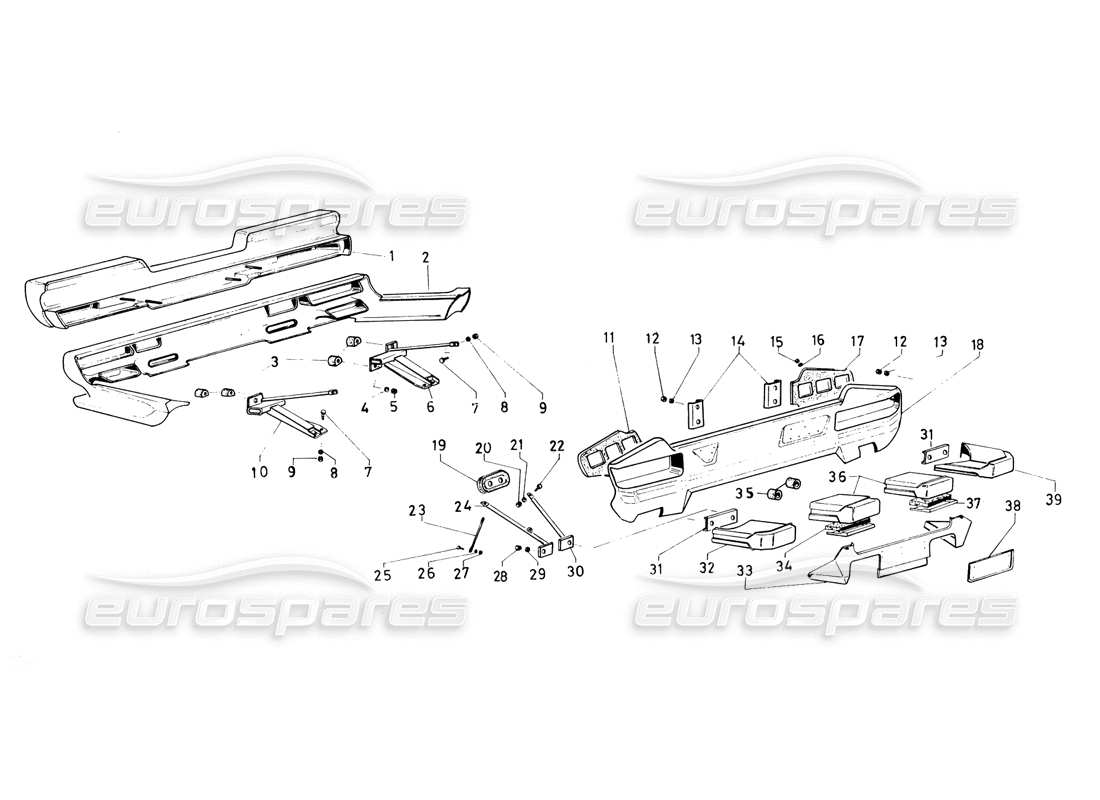 lamborghini countach 5000 qvi (1989) bumpers and spoilers part diagram