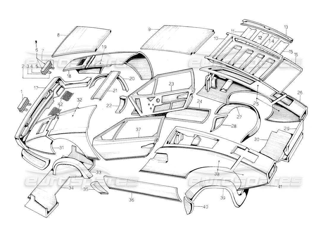 lamborghini countach 5000 qv (1985) diagramme des pièces des revêtements extérieurs