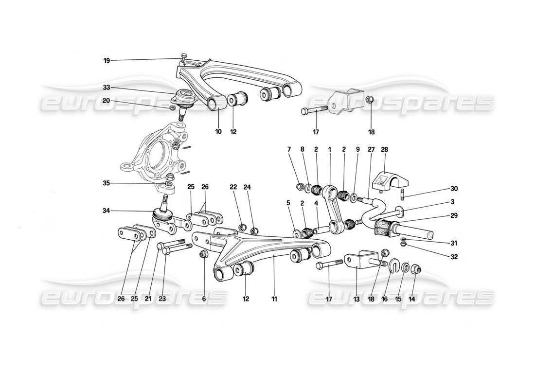 ferrari testarossa (1990) suspension avant - triangles de suspension (à partir de la voiture n° 75997) schéma des pièces