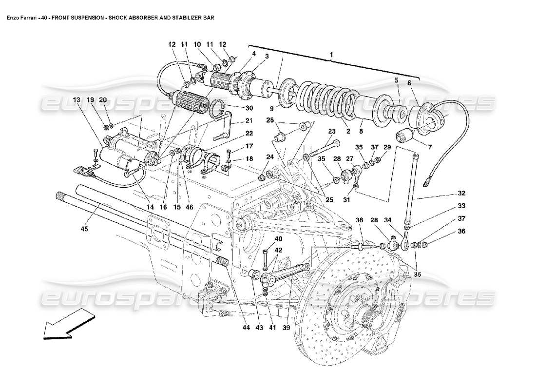ferrari enzo schéma des pièces de l'amortisseur de suspension avant et de la barre stabilisatrice