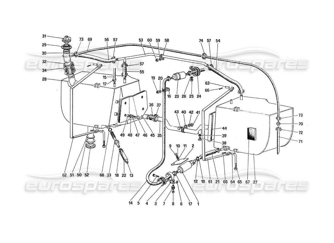 ferrari 288 gto schéma des pièces de la pompe à carburant et des tuyaux