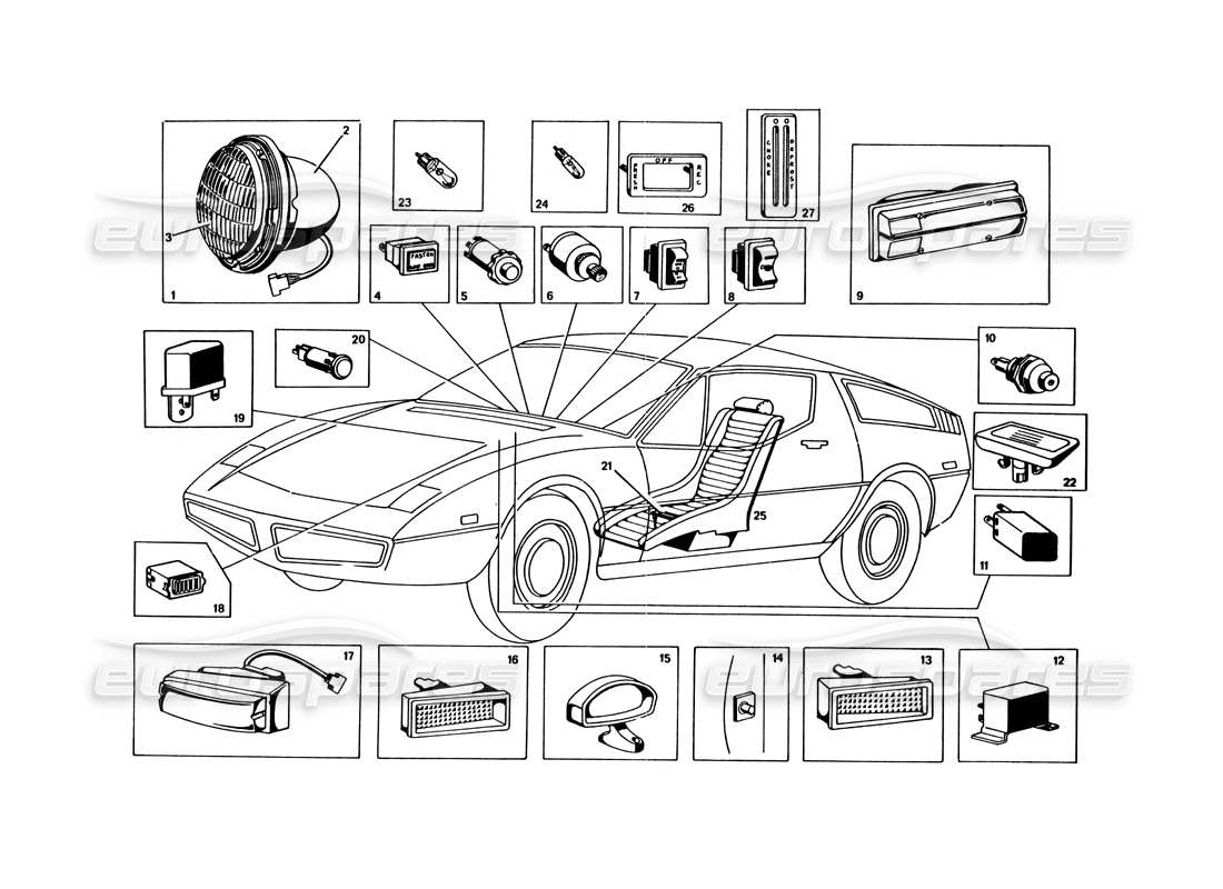 maserati bora (usa variants) diagramme des pièces d'éclairage et d'articles divers