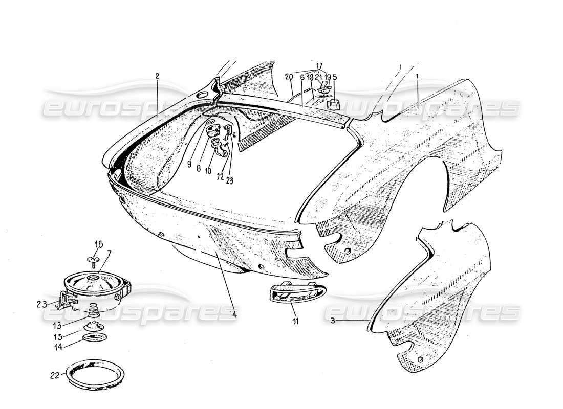 ferrari 330 gt 2+2 (coachwork) panneaux d'extrémité arrière (selon gsdvn - selon gddvn 60) schéma des pièces