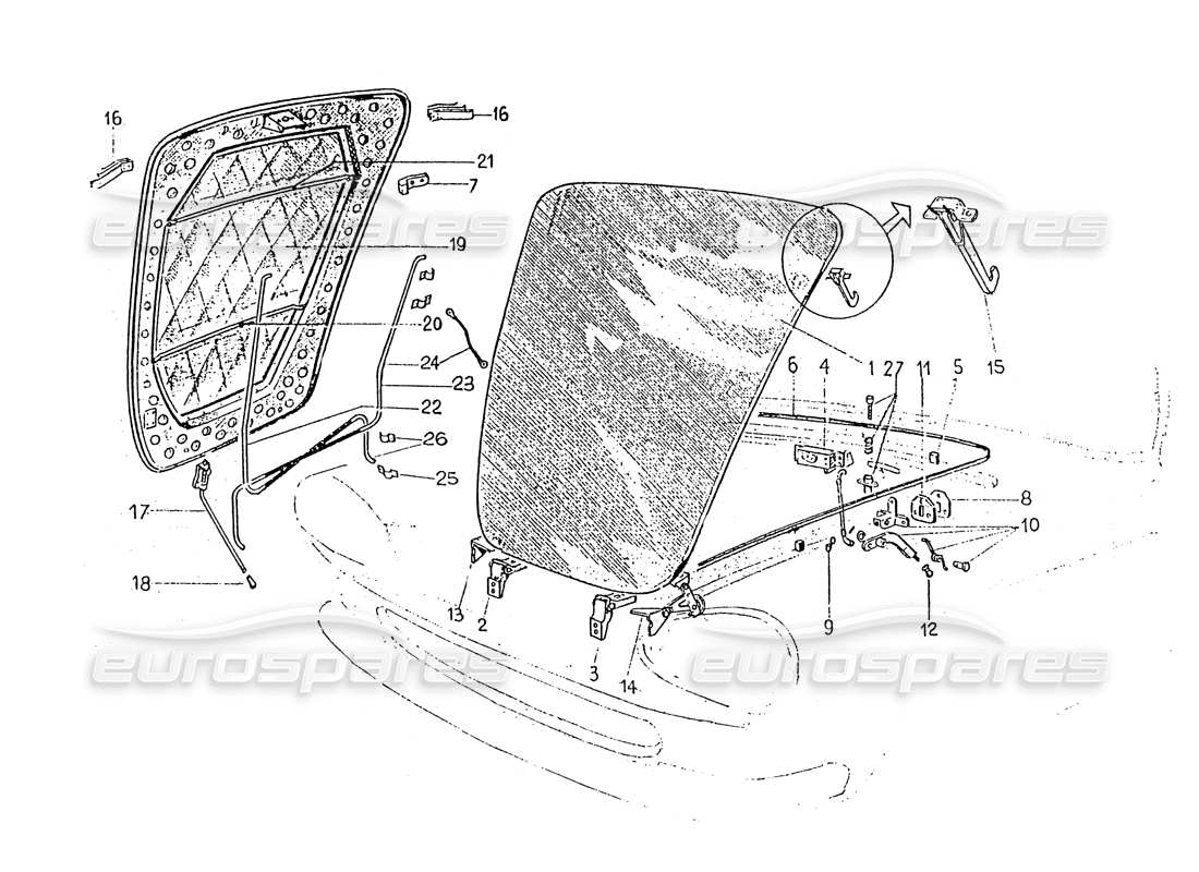 ferrari 330 gt 2+2 (coachwork) diagramme des pièces du capot avant et des garnitures