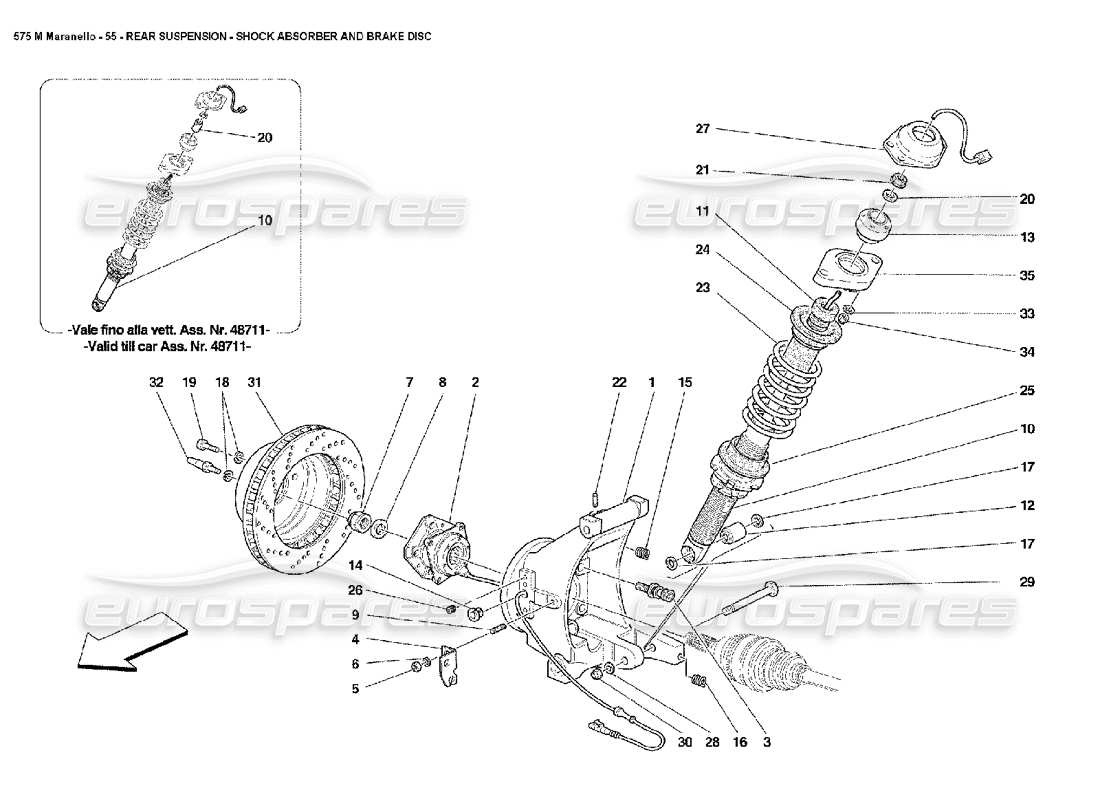 ferrari 575m maranello schéma des pièces de l'amortisseur de suspension arrière et du disque de frein