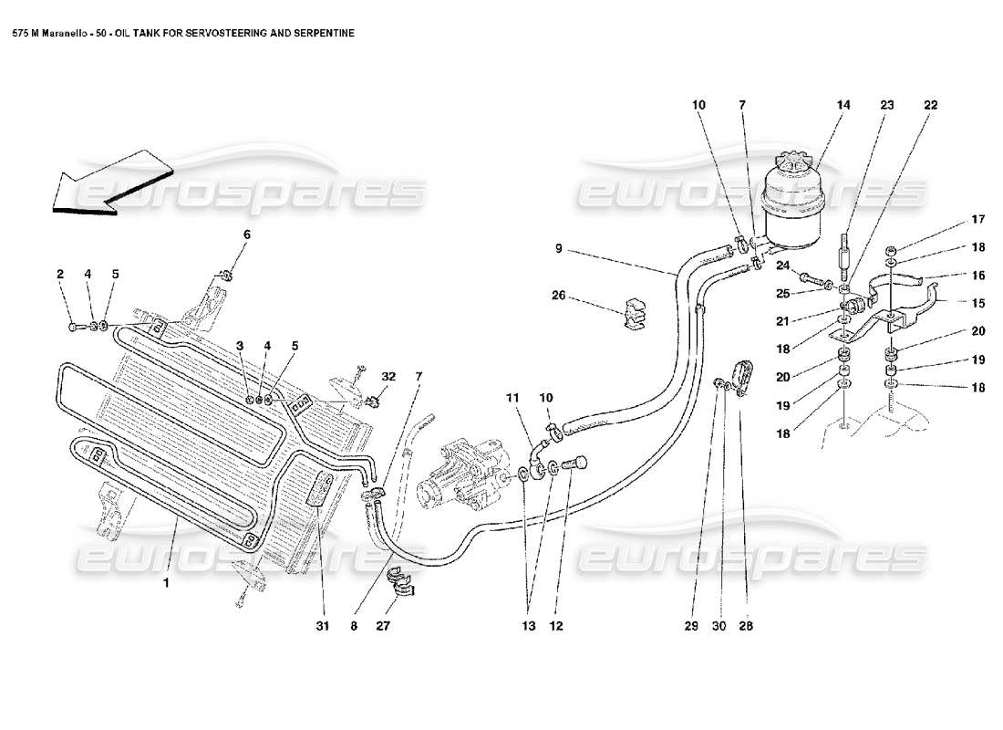 ferrari 575m maranello réservoir d'huile pour servodirection et serpentine schéma des pièces