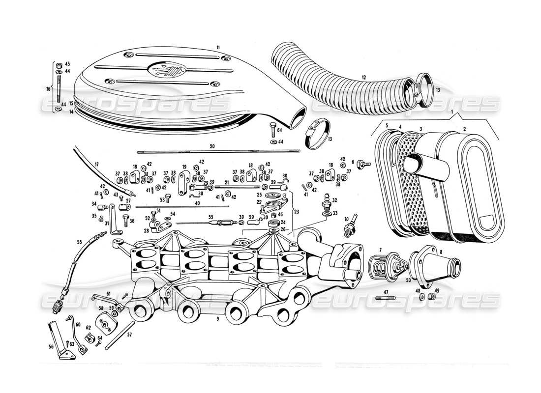 maserati indy 4.2 diagramme des pièces du collecteur d'admission d'air et du filtre