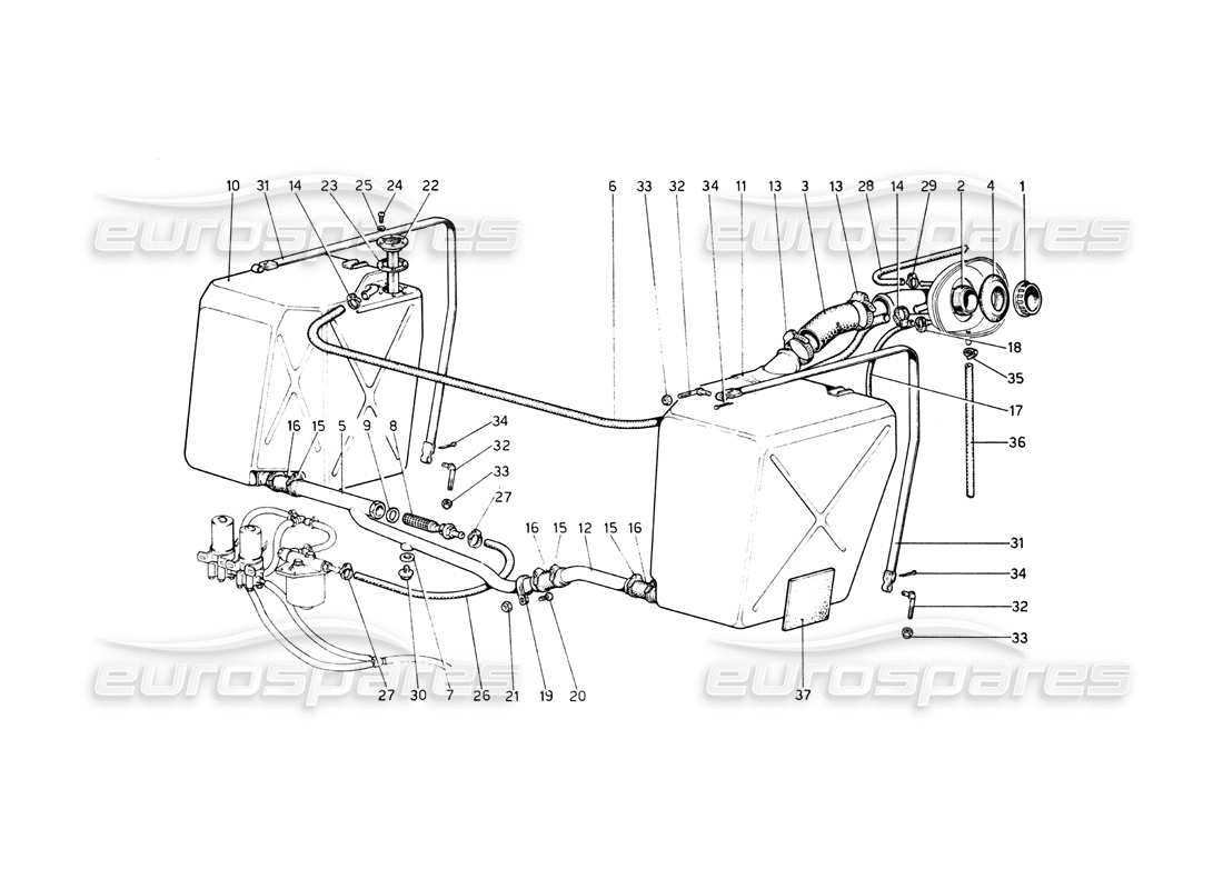 ferrari 512 bb réservoirs et tuyaux de carburant schéma des pièces