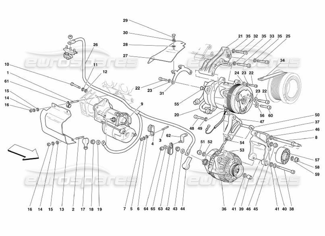 ferrari 575 superamerica schéma des pièces du moteur de démarrage de l'alternateur et du compresseur ac