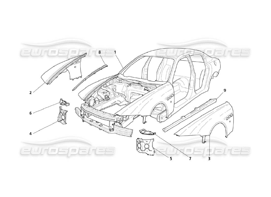 maserati qtp. (2006) 4.2 structures extérieures avant et diagramme des parties de la carrosserie