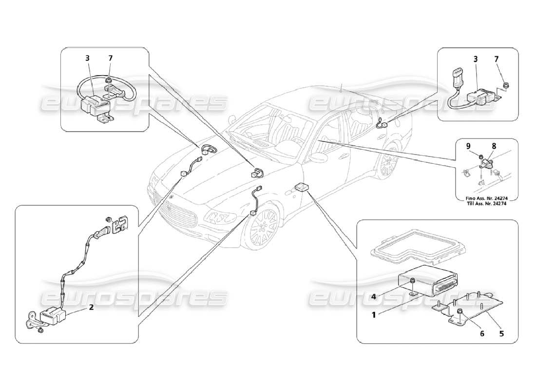 maserati qtp. (2006) 4.2 schéma des pièces des commandes électroniques (suspensions)