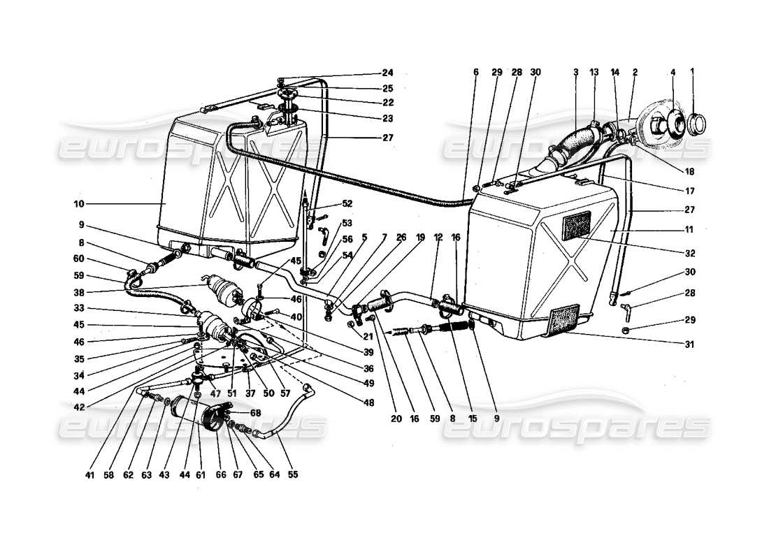 ferrari 512 bbi réservoirs de carburant, pompes et tuyaux schéma des pièces