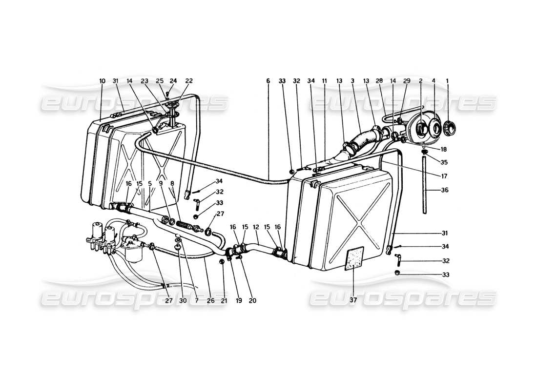 ferrari 365 gt4 berlinetta boxer schéma des pièces des réservoirs et tuyaux de carburant