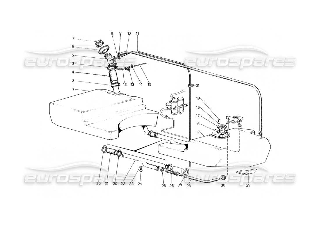ferrari 400 gt (mechanical) schéma des pièces des réservoirs et tuyaux de carburant