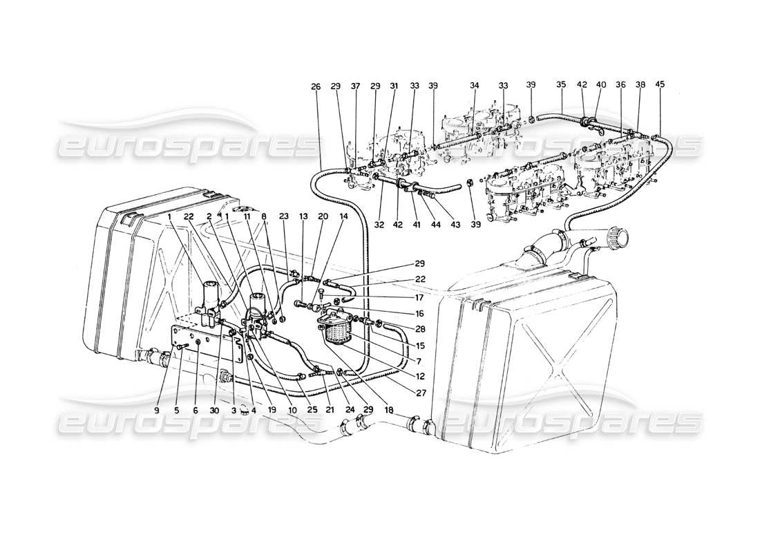 ferrari 365 gt4 berlinetta boxer schéma des pièces des pompes à carburant et des tuyaux