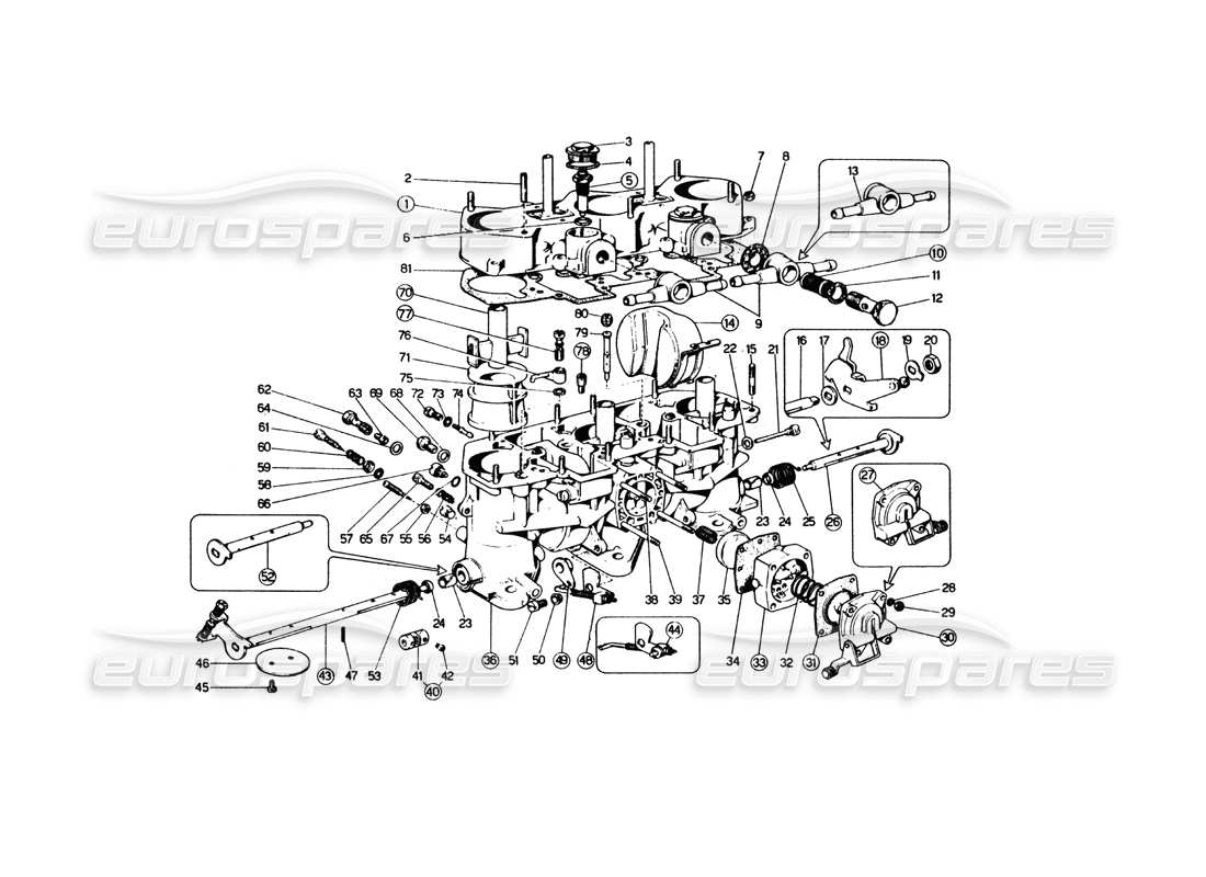 ferrari 365 gt4 berlinetta boxer carburateurs weber (40 if 3c 1-2-3-4) schéma des pièces
