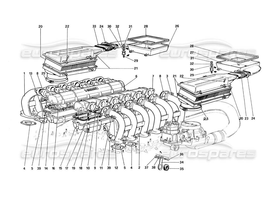 ferrari 512 bbi prises d'air et collecteurs schéma des pièces