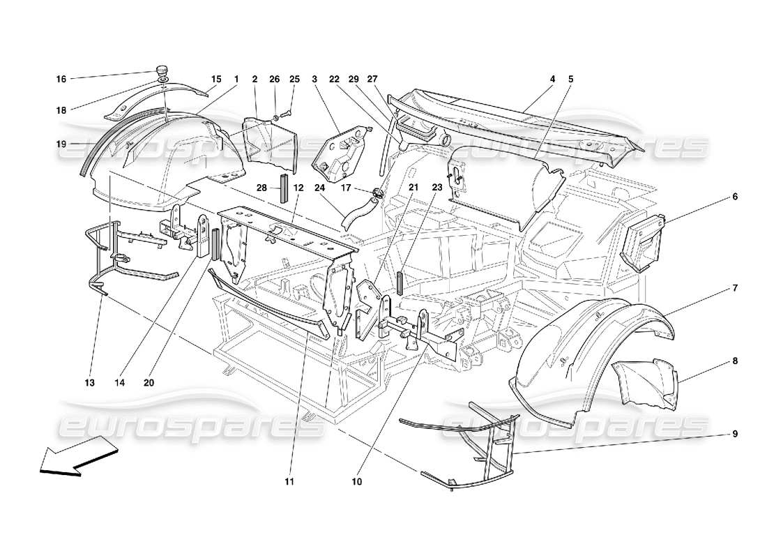 ferrari 456 gt/gta diagramme des pièces des structures et composants avant